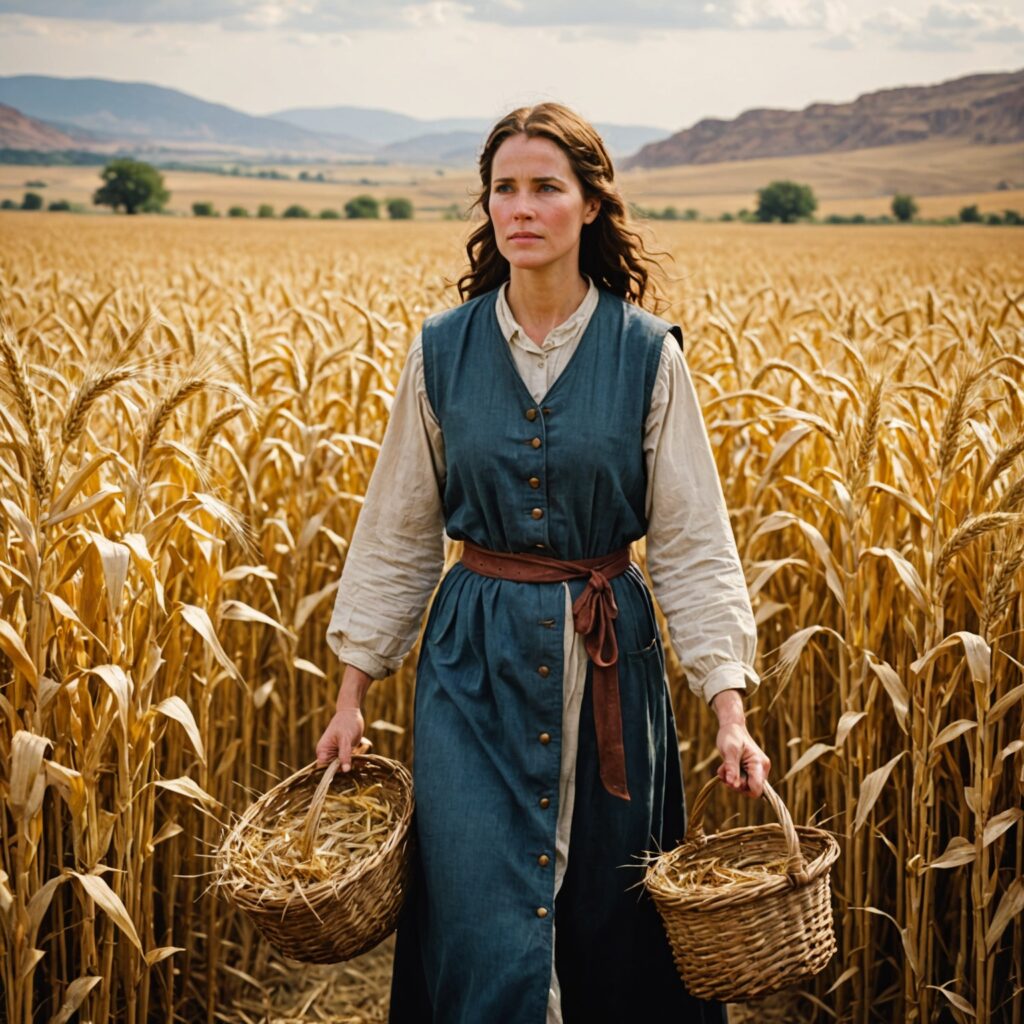 Rute no campo de Boaz: cena da colheita de espigas com Rute e Boaz