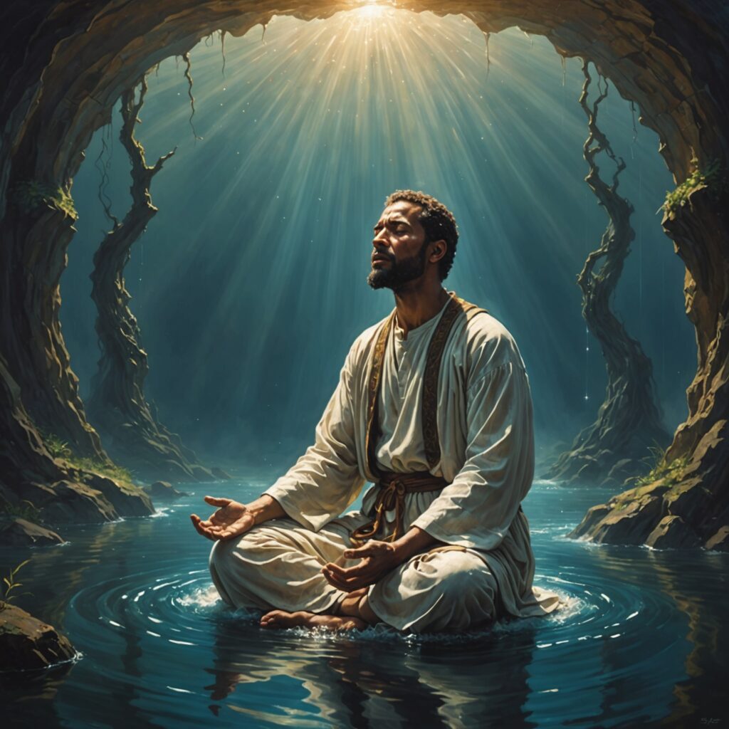 Imagem do salmista em profunda meditação, clamando a Deus das profundezas de sua alma.