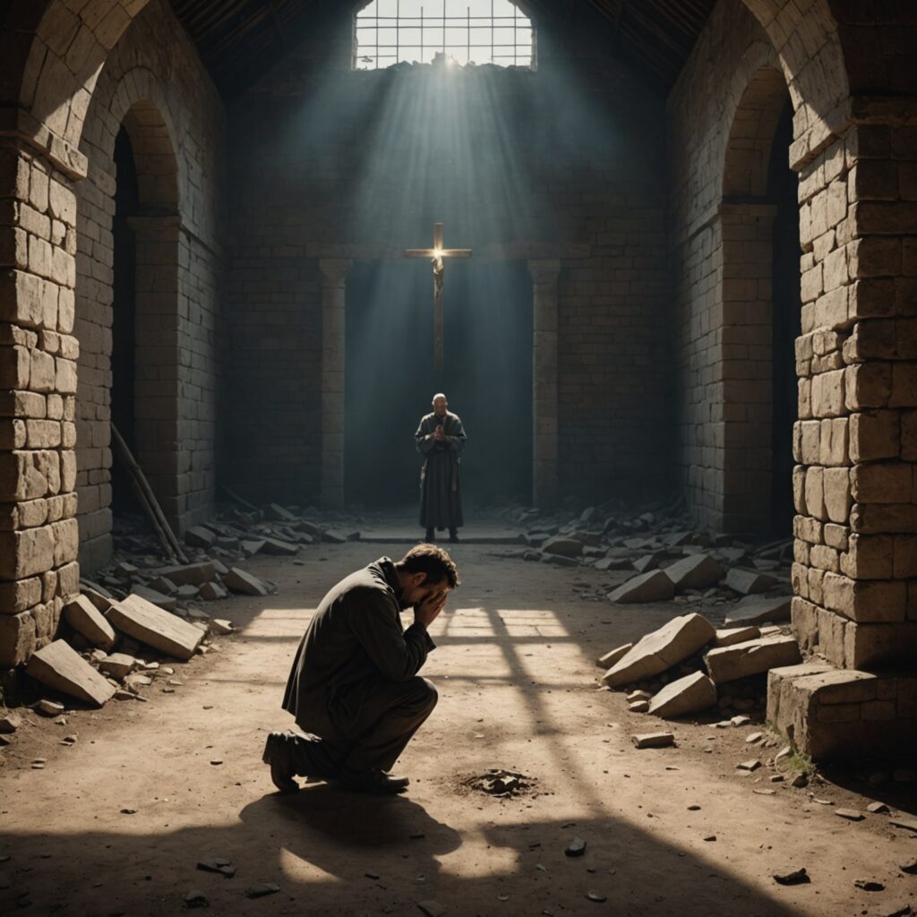 Homem em oração clamando a Deus por misericórdia