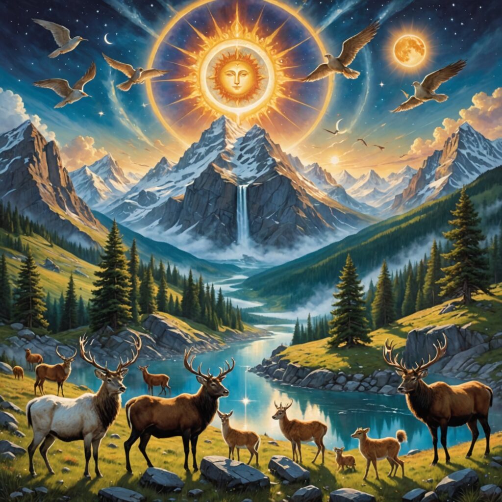 Louvor ao Senhor - Imagem da criação celestial e terrena adorando a Deus