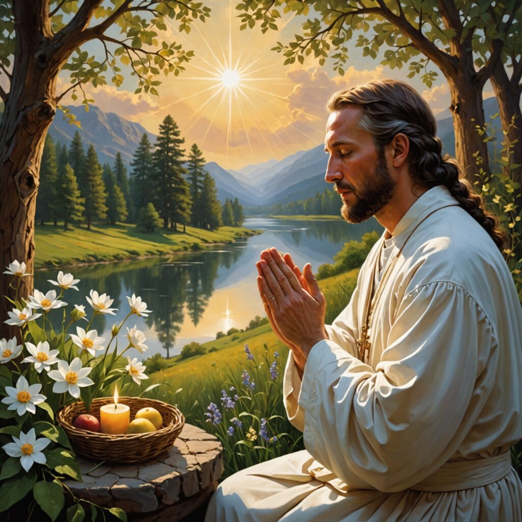 Pessoa em oração e meditação, representando o tema do perdão divino e da felicidade em Salmo 32.