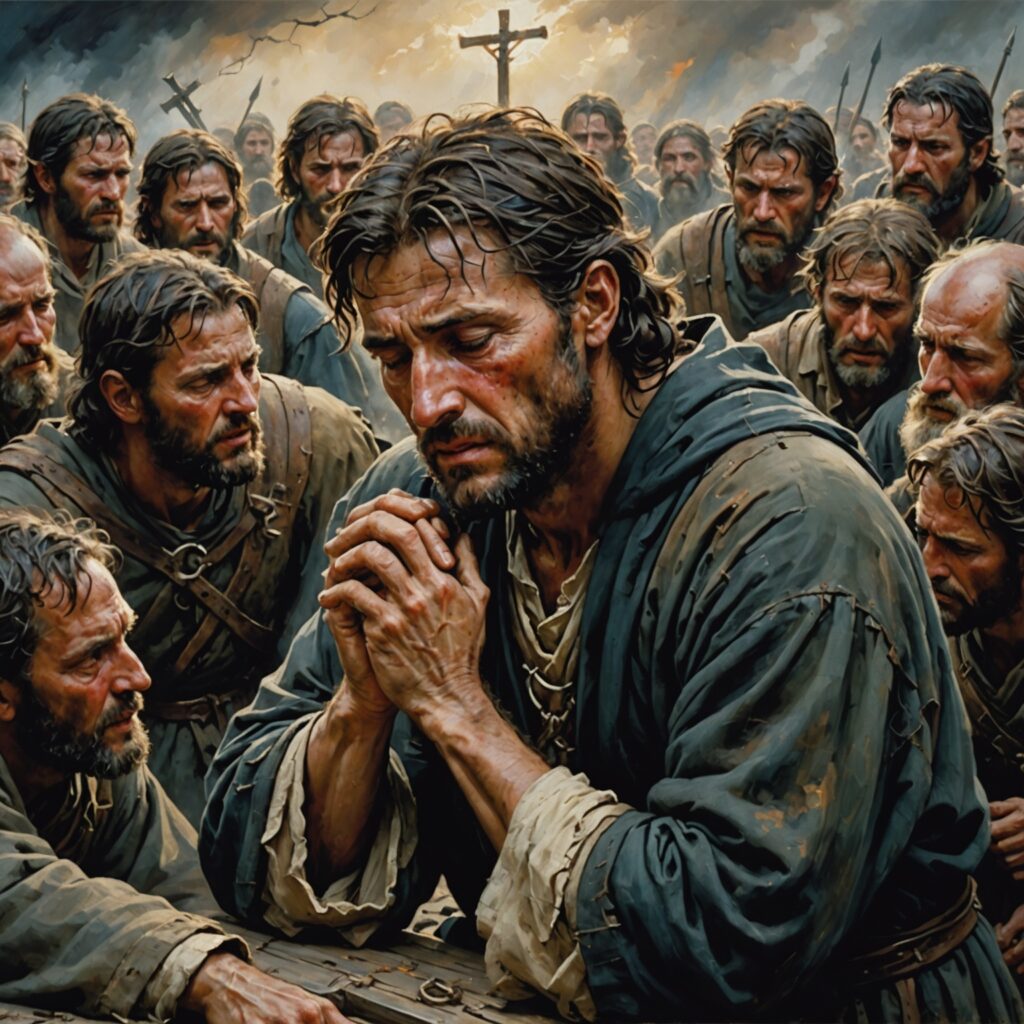 Homem abatido e doente clamando por misericórdia