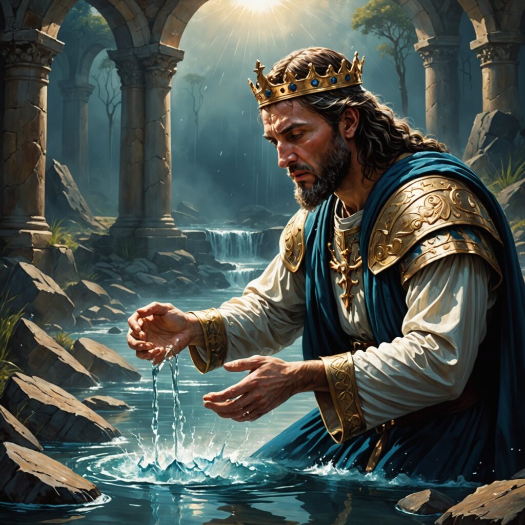 Ilustração de um coração quebrantado sendo purificado por água pura