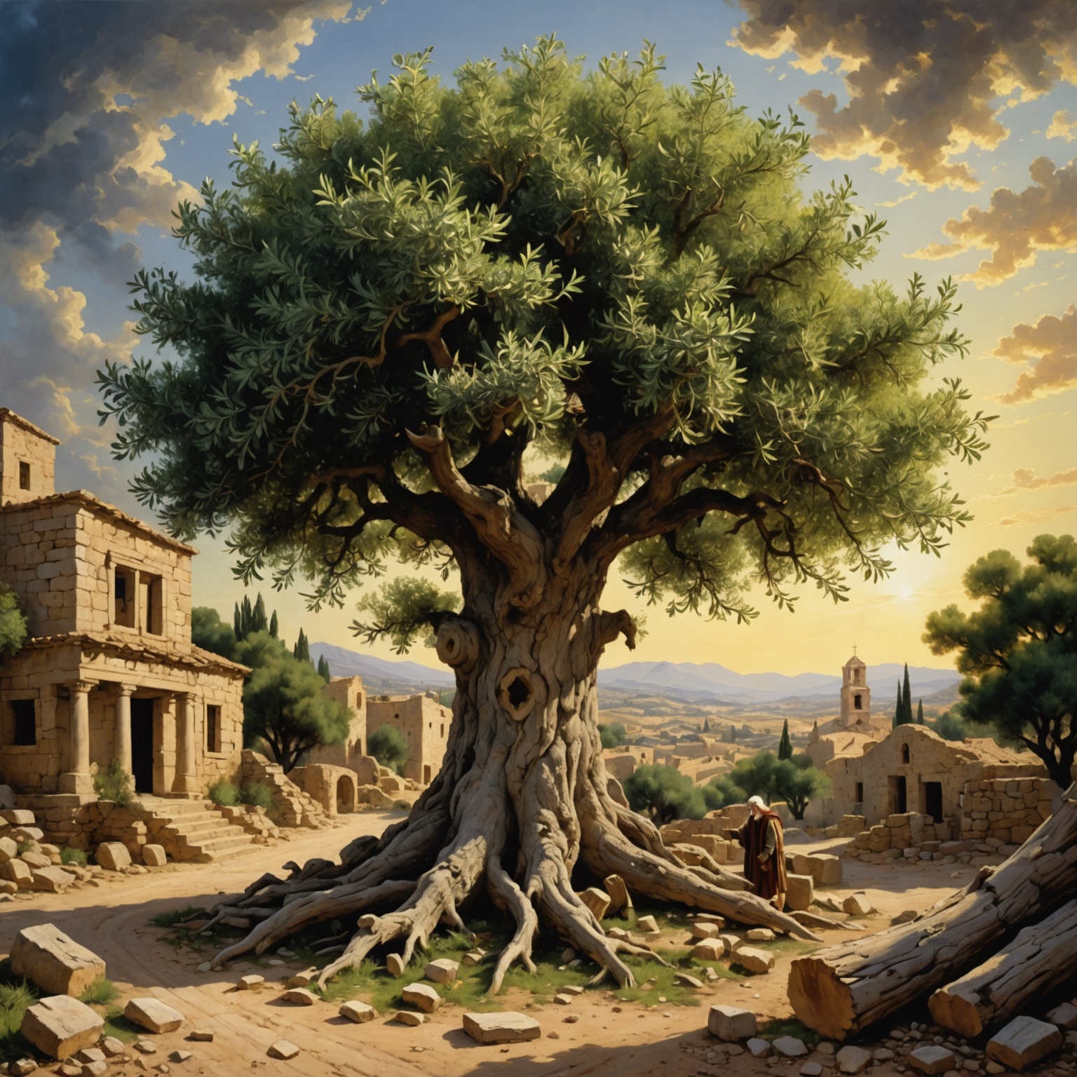 Ilustração representando a dualidade entre a ruína dos ímpios e a prosperidade dos justos conforme descrito no Salmo 52