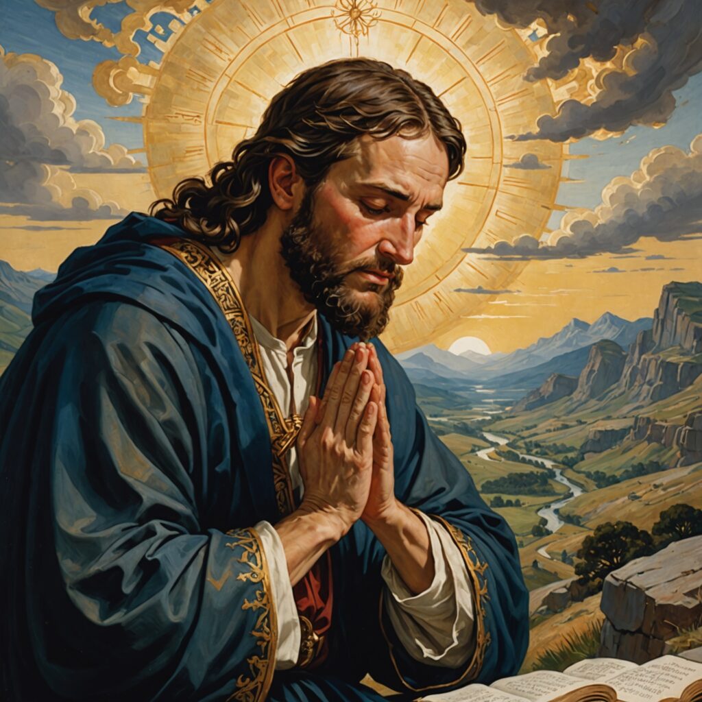 Ilustração de um indivíduo em oração, expressando confiança em Deus