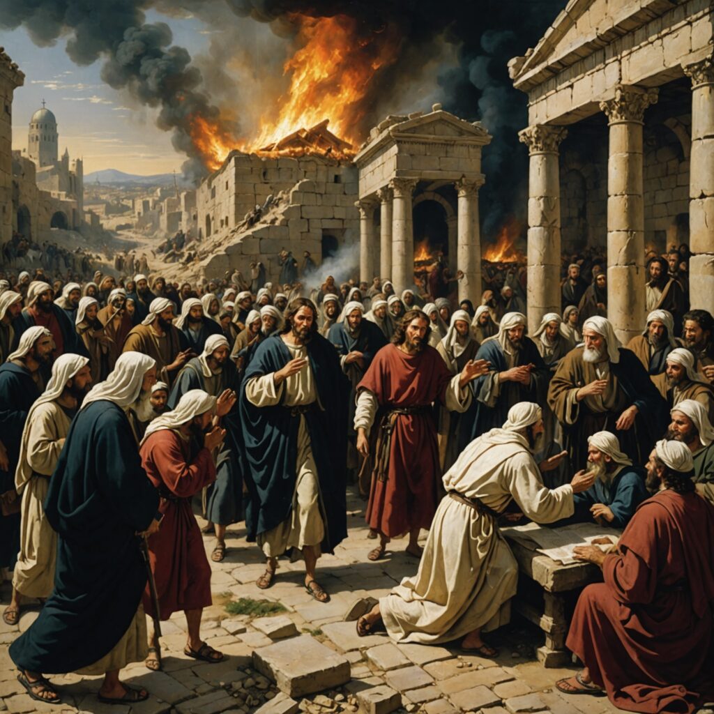 Ruínas de uma cidade antiga com aves de rapina sobrevoando