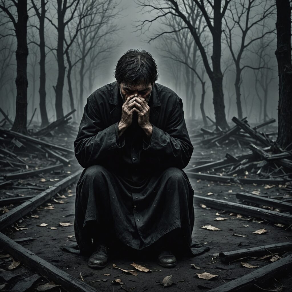 Ilustração sombria representando o clamor por socorro e desespero diante de Deus conforme descrito no Salmo 88