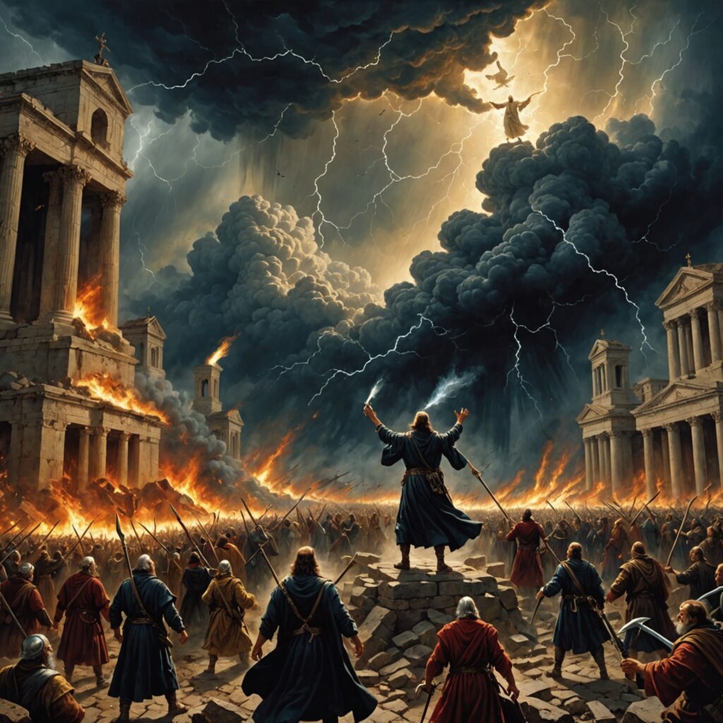 Imagem representando a ira divina e a destruição iminente conforme as profecias de Sofonias.