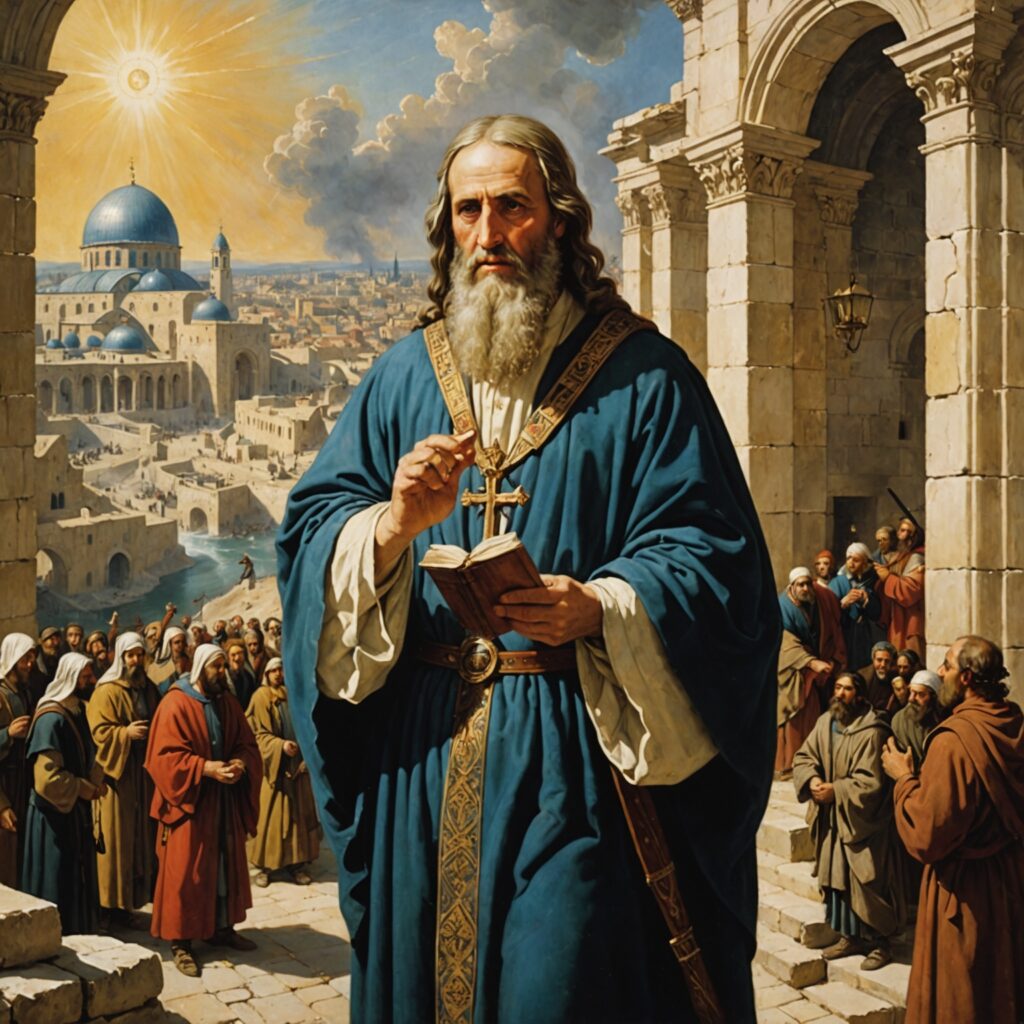 Imagem representando a visão de Zacarias e a restauração de Jerusalém